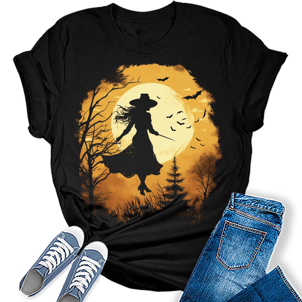 Halloween Witch Shirt for Women Fall Novelty Tshirt Graphic Casual Vintage Athletic Girls Tops