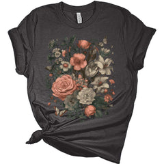 Womens Floral Shirts Trendy Wildflower Graphic Tees Butterfly Short Sleeve T Shirts Plus Size Summer Tops