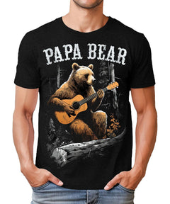 Mens Papa Bear Playing Guitar Shirt Dad Tshirts Funny Graphic Tees Men Short Sleeve Casual Father Daddy Shirts