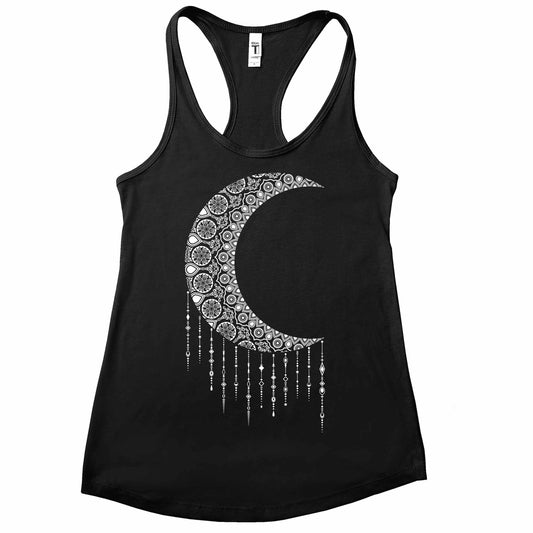 Womens Mandala Moon Tank Top Cute Racerback Graphic Sleeveless Top