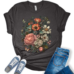 Women's Floral Print Butterfly Graphic T-Shirt