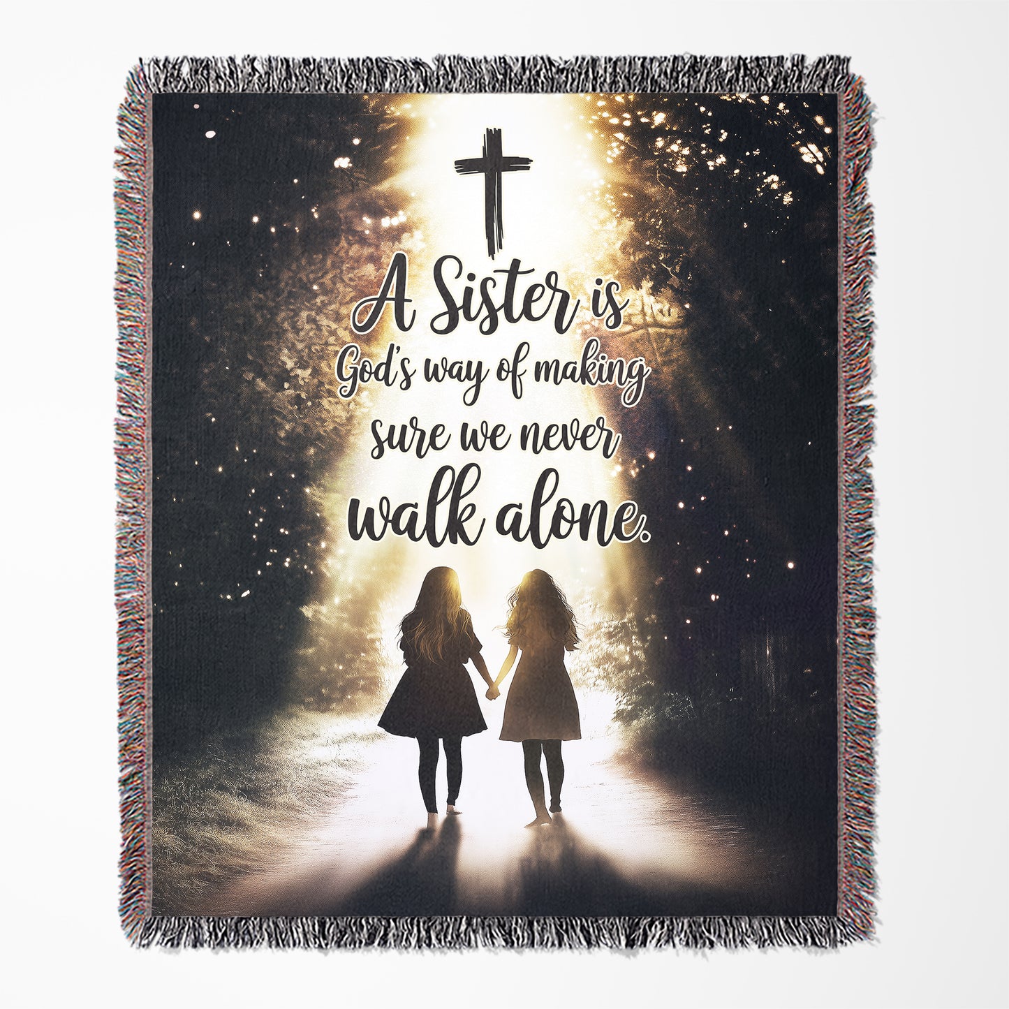 Never Walk Alone 50" x 60" Christian Gift For Sisters Woven Blanket - Ships Free