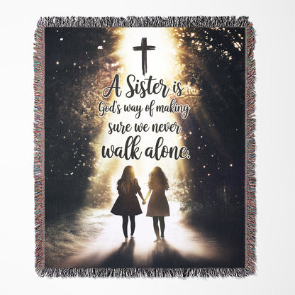 Never Walk Alone 50" x 60" Christian Gift For Sisters Woven Blanket - Ships Free