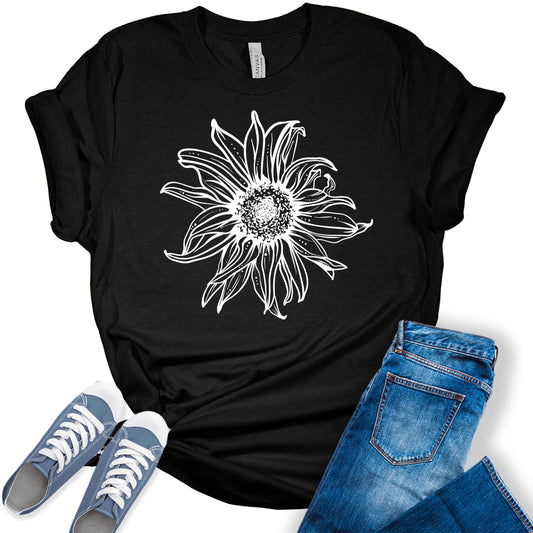 Womens Sunflower Shirts Cute Short Sleeve Graphic Tees Casual Spring Tshirts Plus Size Summer Tops