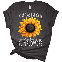 Womens Just A Girl Who Loves Sunflower Shirts Trendy Graphic Tees Short Sleeve T Shirts Vintage Tops