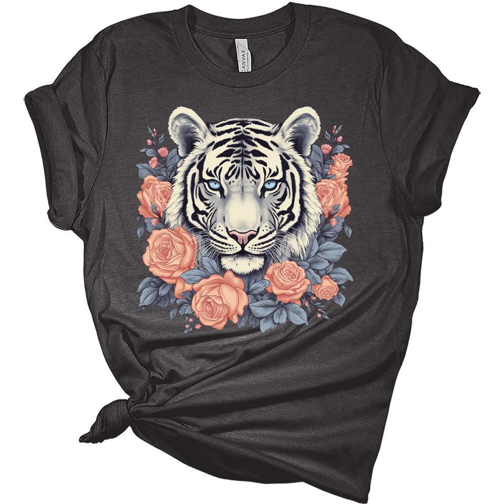 Womens Vintage Tiger Shirt Cute Bella Graphic Tees Short Sleeve Floral Summer Tops Casual Crewneck Tshirts