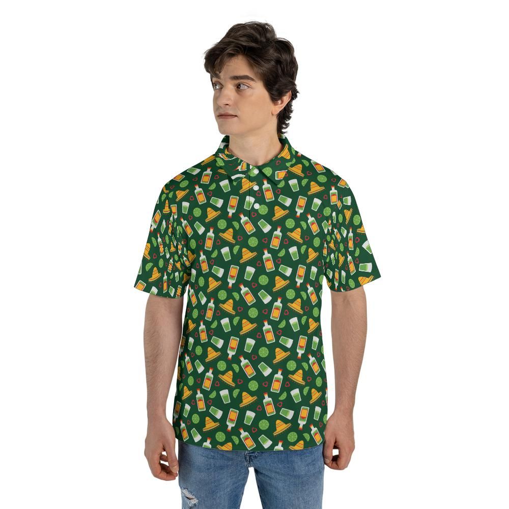 Mens Cinco De Mayo Green Limes Golf Shirt Moisture Wicking Short Sleeve Polo Shirts for Men