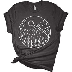 Womens Hiking Mountain Shirt Camping Nature Sunrise Pine Tree Tops Short Sleeve Regular Fit Graphic Tees