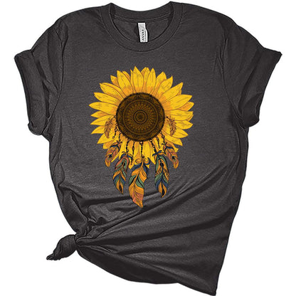 Women's Graphic Sunflower Dream Catcher Western Native T Shirt Summer Bella Top Casual Plus Size Tee
