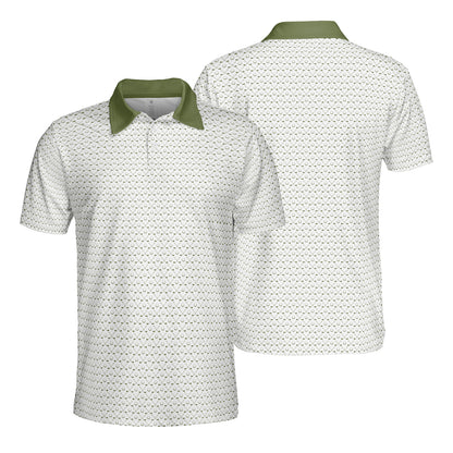 Golfer Polo Shirts for Men White Green Moisture Wicking Golf Short Sleeve Dress Tops