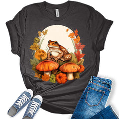 Womens Fall Cottagecore Frog On A Mushroom T-Shirt