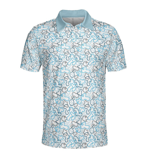 Mens Golf Polo Shirts Blue Retro Short Sleeve Dry Fit Performance Moisture Wicking Casual Golf Shirts for Men