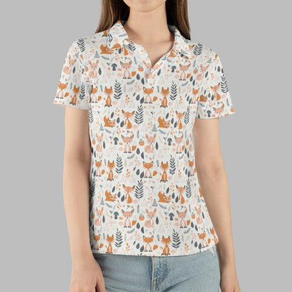 Cottagecore Polo Golf Shirt for Women Fox Woodland Print Vintage Moisture Wicking Short Sleeve Top