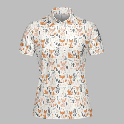 Cottagecore Polo Golf Shirt for Women Fox Woodland Print Vintage Moisture Wicking Short Sleeve Top