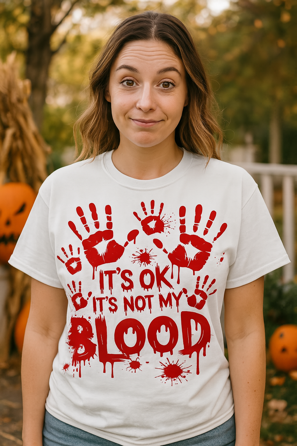 It's Ok It's Not My Blood Shirt Halloween Bloody Hands Funny Graphic Tees