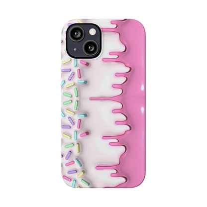 Pink Frosted iPhone 15 Case Cake With Sprinkles Background 3D Style Print Ultra-Slim Phone Case