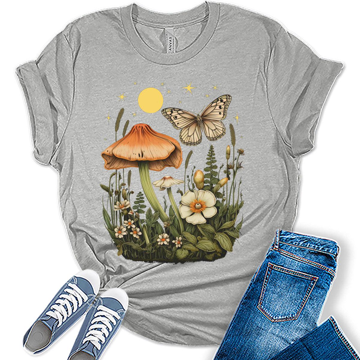 Graphic Tees for Women Short Sleeve Fall Tshirts,Womens Trendy Vintage Tops Crewneck Bella Cute Floral Wildflower Girls Shirts