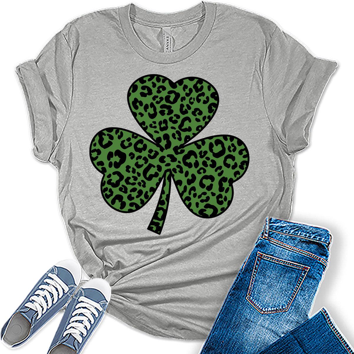 Shamrock T Shirt St Patricks Day Shirt Womens Leopard Print Clover Graphic Tees