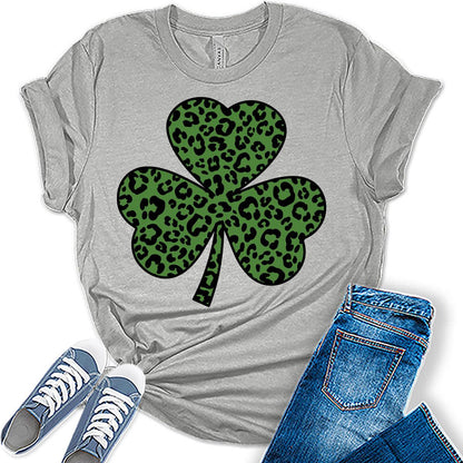 Shamrock T Shirt St Patricks Day Shirt Womens Leopard Print Clover Graphic Tees