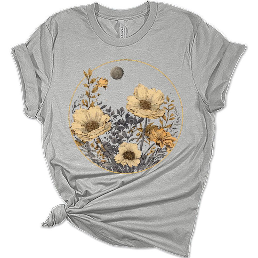 Womens Floral Shirts Trendy Wildflower Vintage Graphic Tees Trendy Short Sleeve T Shirts Bella Summer Tops