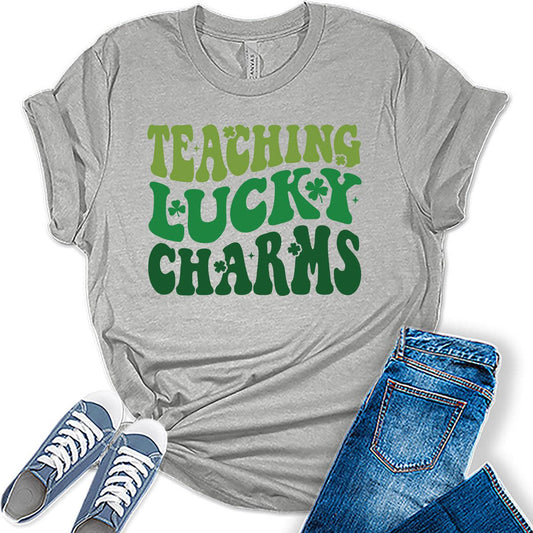 Teaching Lucky Charms T Shirt St Patricks Day Shirt Womens Retro Teacher Graphic Tees