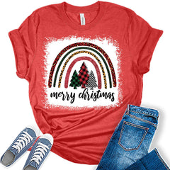 Merry Christmas Shirts Buffalo Plaid Christmas Tree Tops For Women