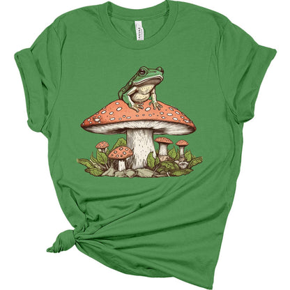 Womens Mushroom Shirts Casual Ladies Frog Graphic Tees Short Sleeve Cottagecore T Shirts Plus Size Summer Tops for Women, Frog Mushroom