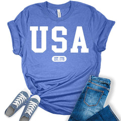 Women's 4th of July USA Short Sleeve Casual Graphic Tops