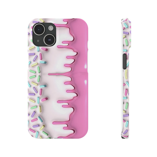 Pink Frosted iPhone 15 Case Cake With Sprinkles Background 3D Style Print Ultra-Slim Phone Case