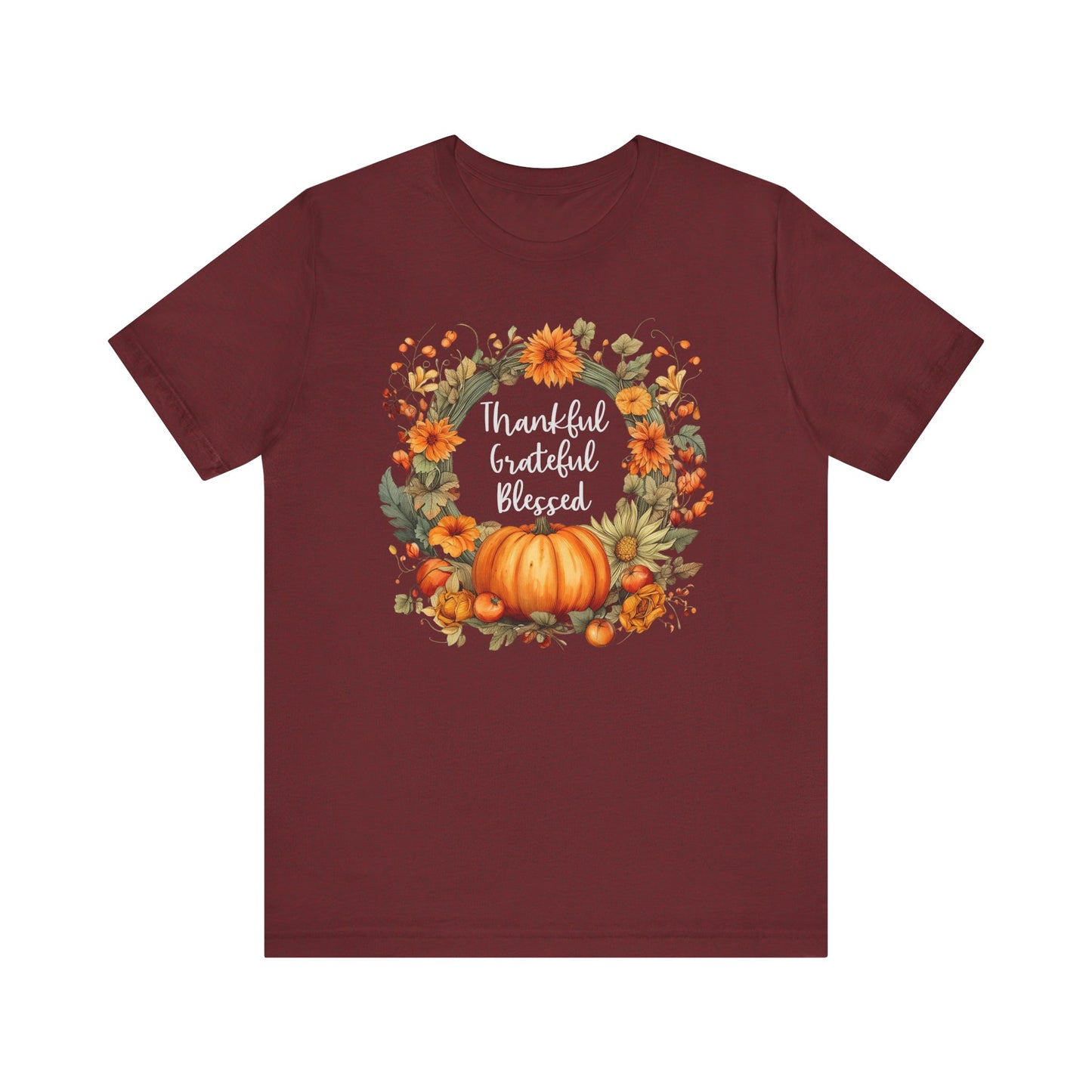 Womens Thanksgiving Shirt Fall Graphic Tees Cute Thankful Grateful Blessed Tshirt Vintage Floral Short Sleeve Tops - PF
