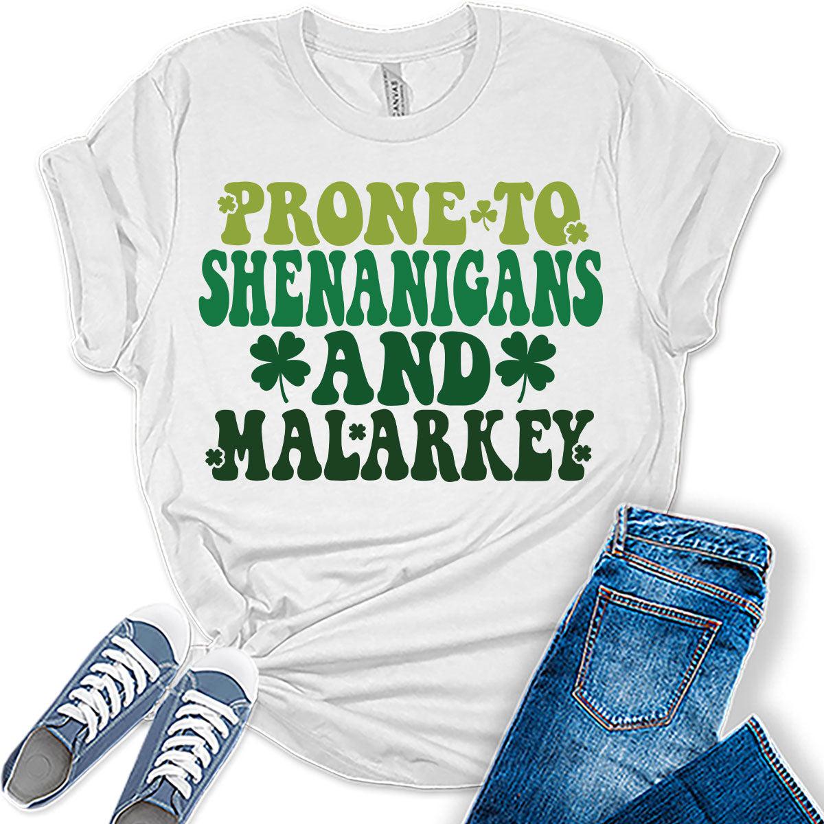 Prone to Shenanigans and Malarkey T Shirt St Patricks Day Shirt Womens Retro Graphic Tees