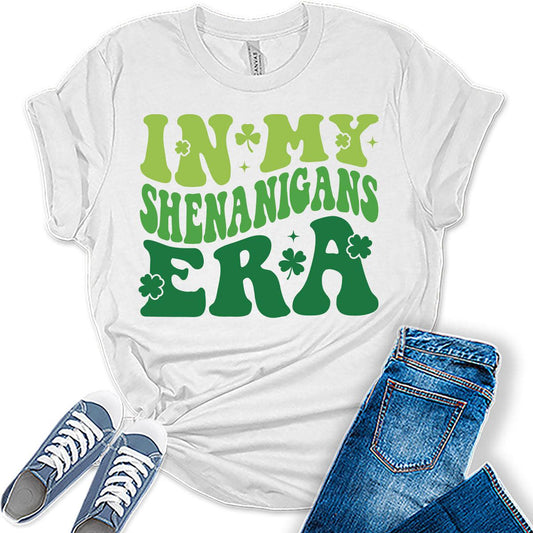 in My Shenanigans Era T Shirt St Patricks Day Shirt Womens Groovy Retro Graphic Tees