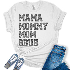 Mama Mommy Mom Bruh Shirts Funny Graphic Tees Cute Letter Print Momma Tshirts Short Sleeve Tops