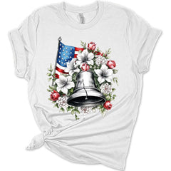 Womens 4th of July shirts American Flag Patriotic Tshirts Liberty Bell Casual Graphic Tops