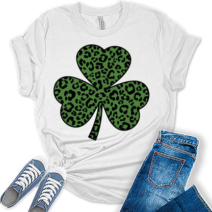 Shamrock T Shirt St Patricks Day Shirt Womens Leopard Print Clover Graphic Tees