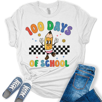 100 Days of School Shirts Teacher T Shirtshort Sleeve Graphic Tees for Women