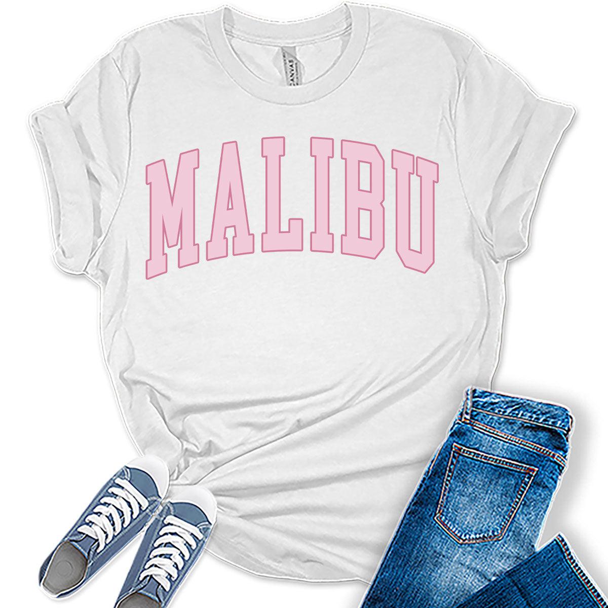 Preppy Varsity Pink Malibu California T-Shirt Girls Letter Print Tops For Women