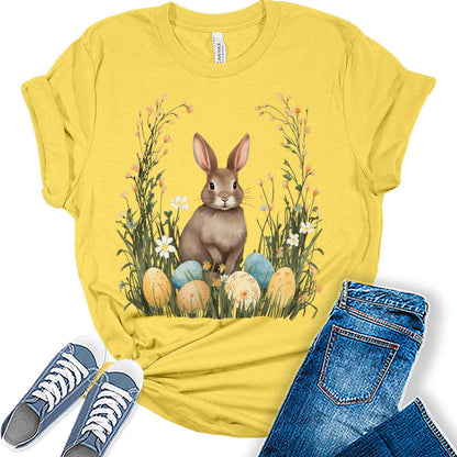 Easter Bunny Egg Shirts for Women Short Sleeve Plus Size Tops