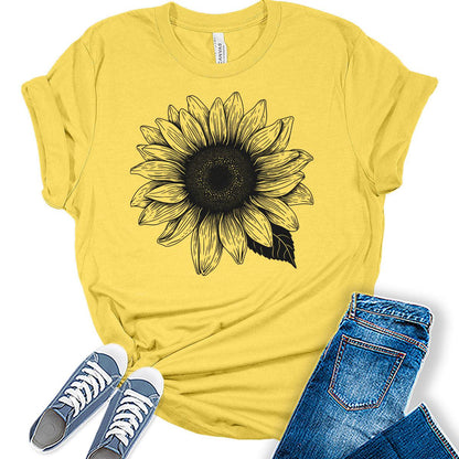Sunflower Shirts Women's Graphic Tees Cute Vintage Teen Girl Tops
