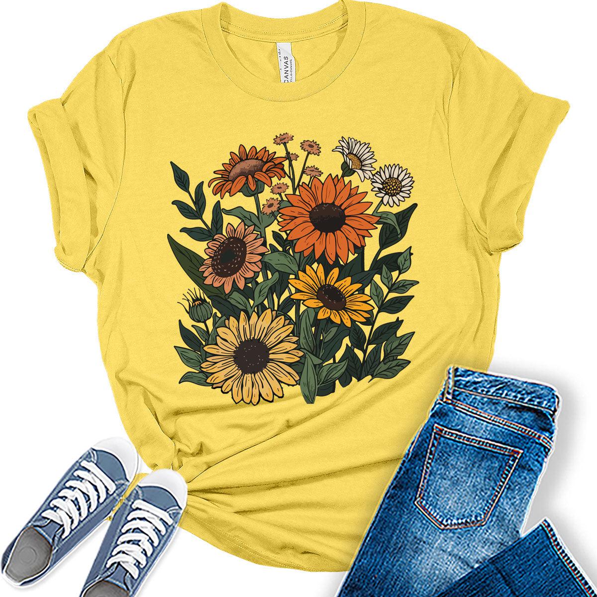 Sunflower Shirt Boho Trendy Vintage Tops Cottagecore Plus Size Graphic Tees for Women