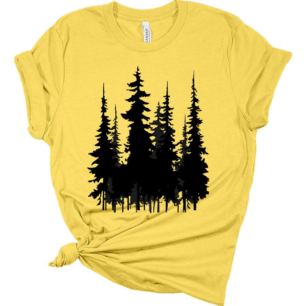 Womens Trendy Graphic Skinny Black Pine Trees Shirt Summer Hiking Camping Athletic Tees Nature Casual Comfy Clothes