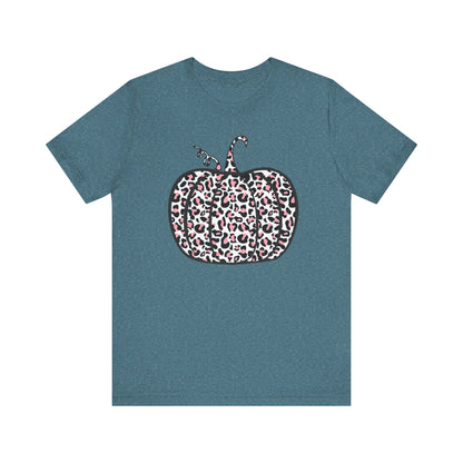 Womens Trendy Leopard Pumpkin Printed Shirts Halloween Short Sleeve Graphic Tees Fall T-Shirts Tops - PF