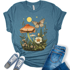 Graphic Tees for Women Short Sleeve Fall Tshirts,Womens Trendy Vintage Tops Crewneck Bella Cute Floral Wildflower Girls Shirts