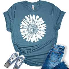 Women's Sunflower T Shirt Graphic Tees Cute Flower Crew Neck Bella Short Sleeve Casual Girls Tops