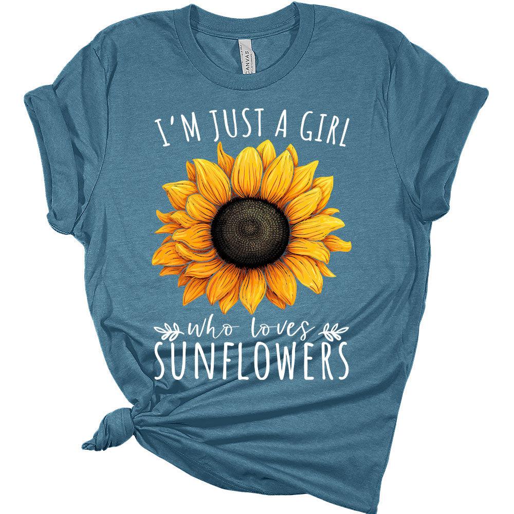 Womens Just A Girl Who Loves Sunflower Shirts Trendy Graphic Tees Short Sleeve T Shirts Vintage Tops
