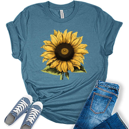 Womens Fall Vintage Sunflower Tshirt Cottagecore Floral Graphic Tee Autumn Shirts