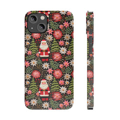 Christmas Santa Floral Christmas Tree Phone Case Embroidered Print Effect Slim iPhone Cases
