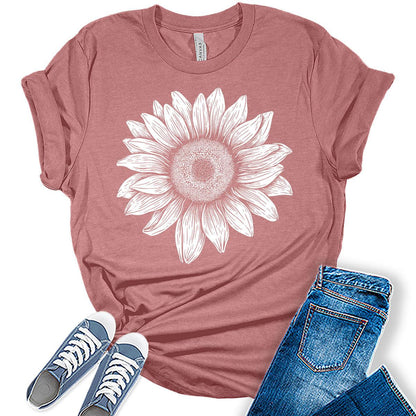 Sunflower Shirt Graphic Tee for Women Cute Cottagecore Boho Tops for Teen Girls