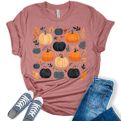 Pumpkin Shirts Womens Fall Graphic Tees Vintage Boho Tops