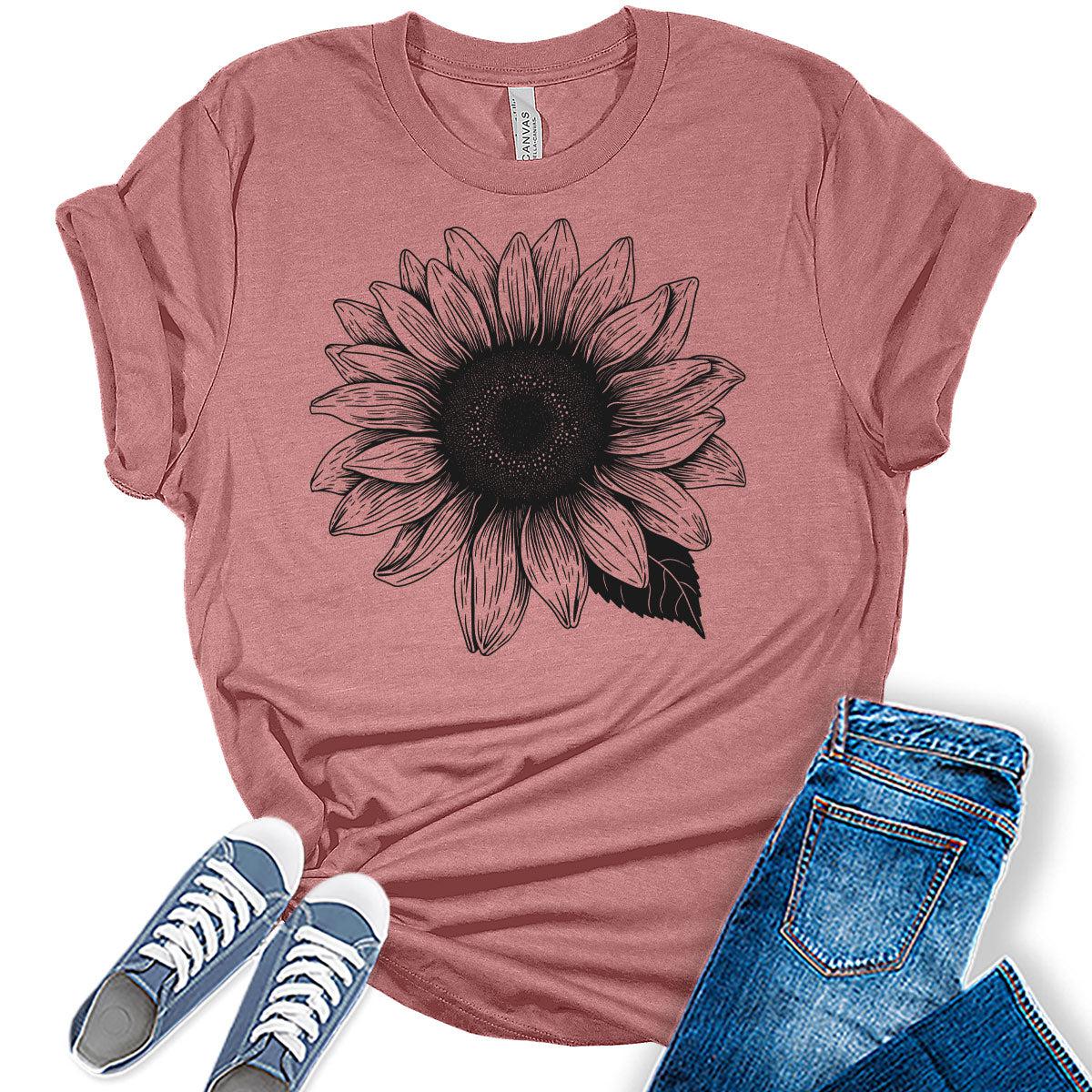 Sunflower Shirts Women's Graphic Tees Cute Vintage Teen Girl Tops